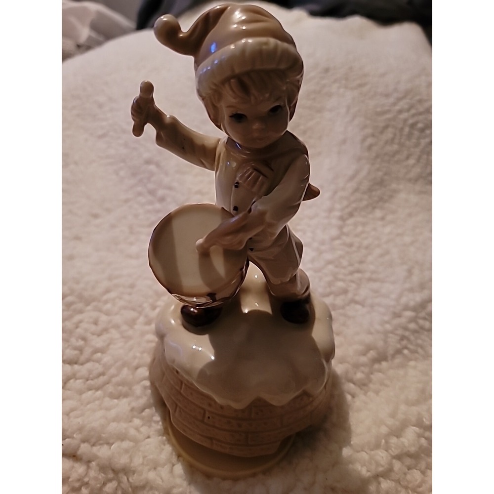 Vintage Price 8" Boy With Drum Revolving Rotating Music Box Plays "This Old Man"